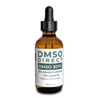 DMSO 3070 - 30% Dimethyl Sulfoxide & 70% organic cold-pressed castor oil blend in a 2 oz amber glass dropper bottle..