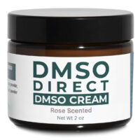 DMSO Cream with aloe. Rose scented solvent solvent dimethyl sulfoxide solvent cream in a 2 oz amber glass jar.