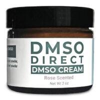 2 oz amber glass jar of rose-scented DMSO Cream, 70% Dimethyl Sulfoxide with aloe.