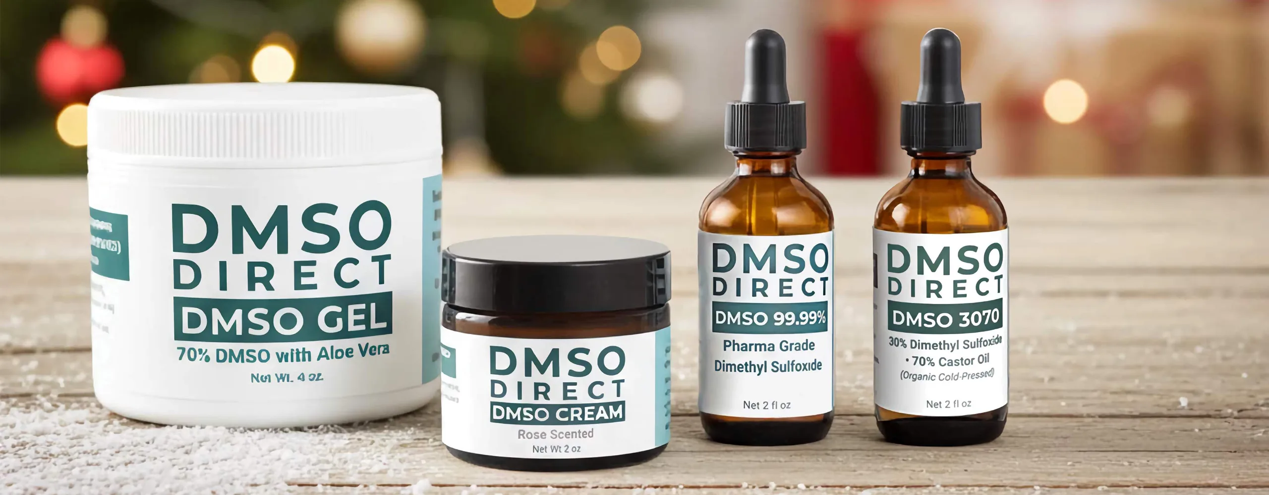 DMSO Direct products including pure liquid DMSO dropper, cream, gel and castor oil blend.